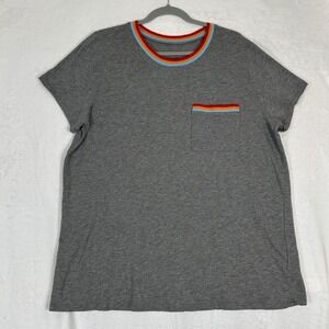 Torrid Supersoft Rainbow Trim Pocket Tee Size 2 Gray Retro Stripe T-Shirt